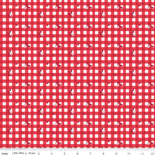 Cheerfully Red Ditzy PRINTED Gingham C13312 White - Riley Blake Designs - Flowers Checks Check Checkered- Quilting Cotton Fabric