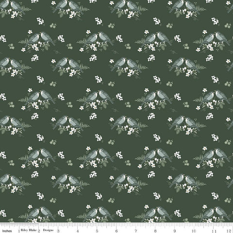 Gingham Fields Birds C13351 Forest - Riley Blake Designs - Bird Pairs on Flowers - Quilting Cotton Fabric