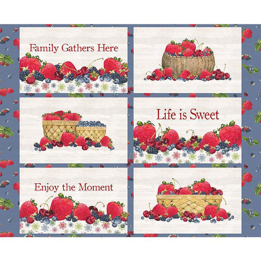 CLEARANCE Monthly Placemats June Placemat Panel PD12410 - Riley Blake Designs - DIGITALLY PRINTED Berries Text - Quilting Cotton Fabric