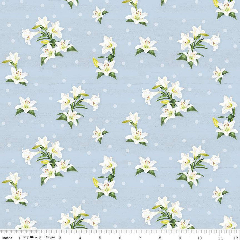 CLEARANCE Monthly Placemats April Lily Toss C12407 Sky by Riley Blake Designs - Easter Floral Flowers - Quilting Cotton Fabric