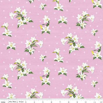 CLEARANCE Monthly Placemats April Lily Toss C12407 Pink - Riley Blake Designs - Easter Floral Flowers - Quilting Cotton Fabric