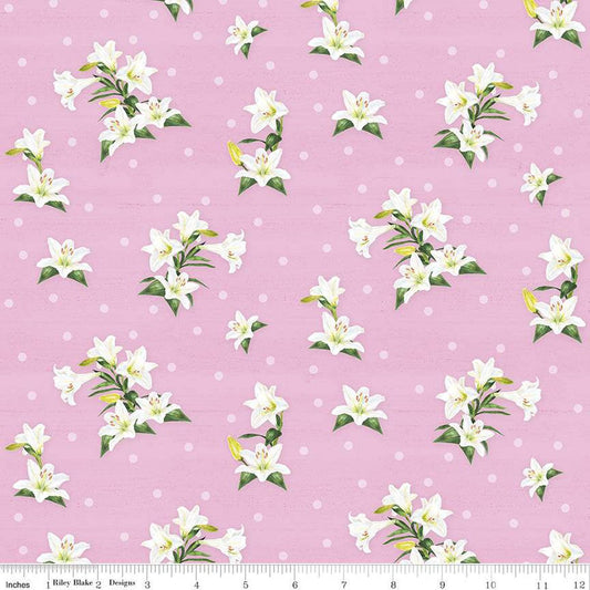 CLEARANCE Monthly Placemats April Lily Toss C12407 Pink - Riley Blake Designs - Easter Floral Flowers - Quilting Cotton Fabric