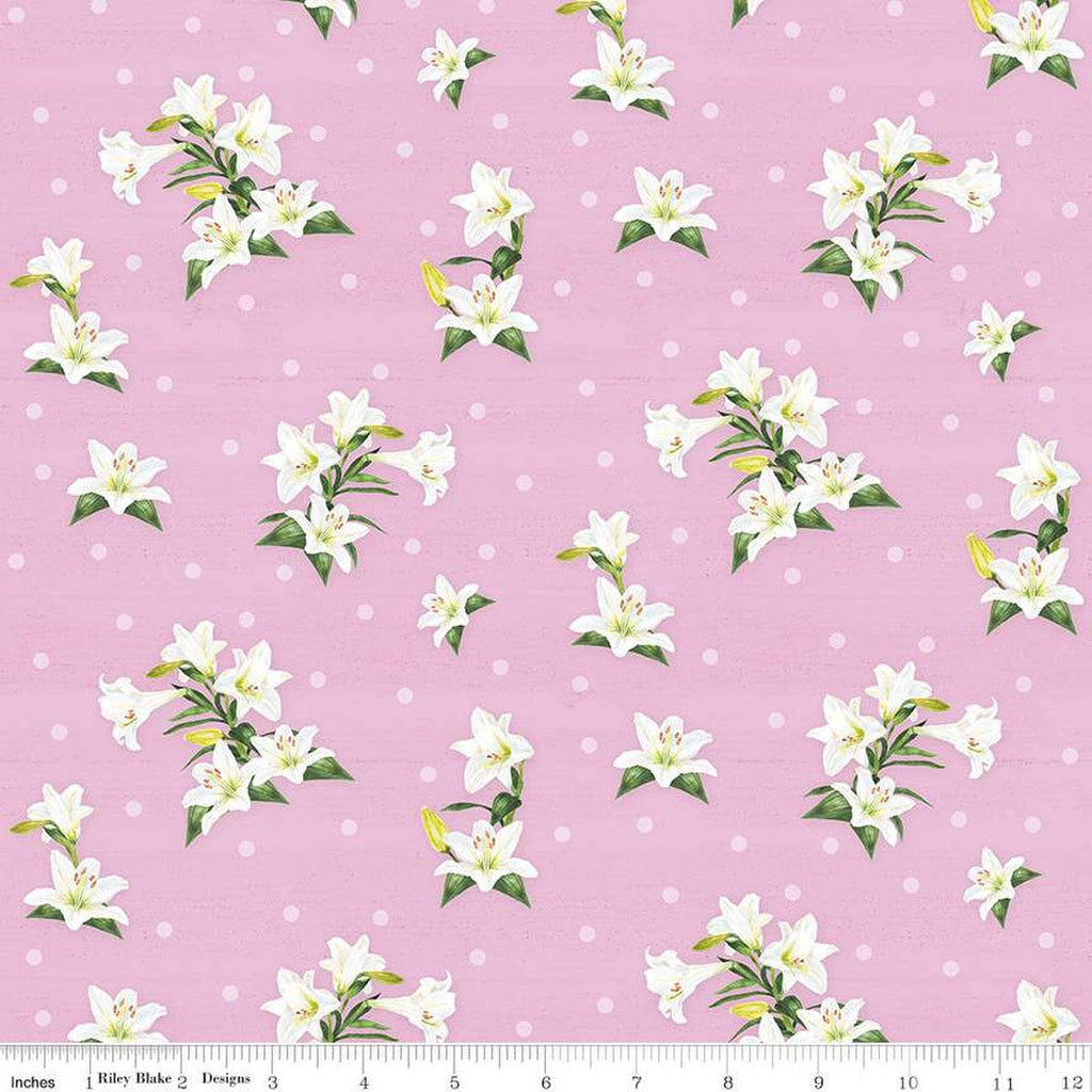 SALE Monthly Placemats April Lily Toss C12407 Pink by Riley Blake Designs - Easter Floral Flowers - Quilting Cotton Fabric