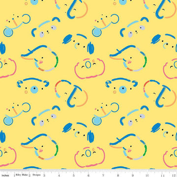 SALE Our Little Band Animal Toss C13061 Yellow - Riley Blake Designs - Crayola Crayon-Drawn - Quilting Cotton Fabric - Licensed Product
