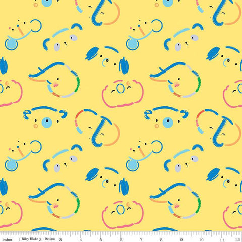 SALE Our Little Band Animal Toss C13061 Yellow - Riley Blake Designs - Crayola Crayons Crayon-Drawn Faces Animals - Quilting Cotton Fabric