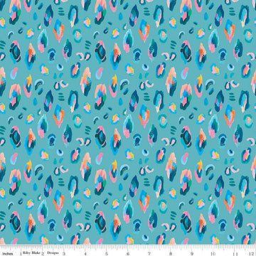 14" End of Bolt - SALE Kindness, Always Leopard CD13023 Teal - Riley Blake Designs - DIGITALLY PRINTED Leopard Spots - Quilting Cotton
