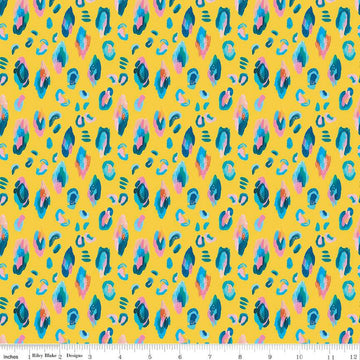 10" End of Bolt - CLEARANCE Kindness, Always Leopard CD13023 Yellow - Riley Blake - DIGITALLY PRINTED Leopard Spots - Quilting Cotton