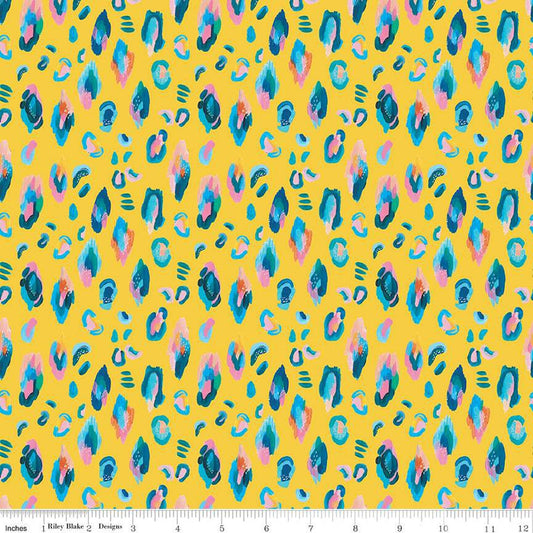 10" End of Bolt - CLEARANCE Kindness, Always Leopard CD13023 Yellow - Riley Blake - DIGITALLY PRINTED Leopard Spots - Quilting Cotton