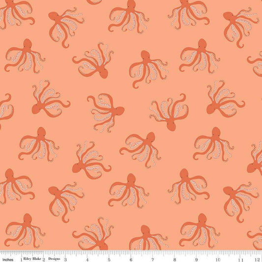 DEAL Hoist the Sails Octopi C12985 Marmalade - Riley Blake Designs - Octopus Sea Life - Quilting Cotton Fabric