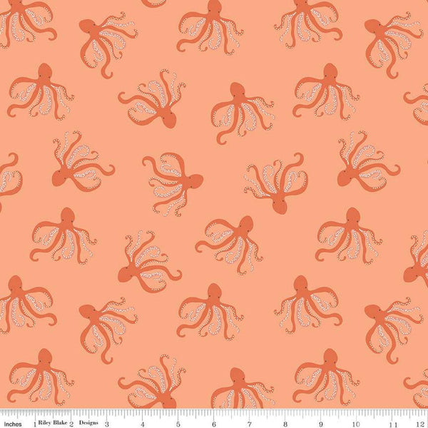 SALE Hoist the Sails Octopi C12985 Marmalade by Riley Blake Designs - Octopus Sea Life - Quilting Cotton Fabric