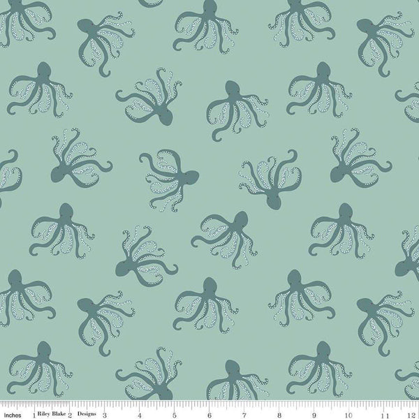 Hoist the Sails Octopi C12985 Mint - Riley Blake Designs - Octopus Sea Life - Quilting Cotton Fabric