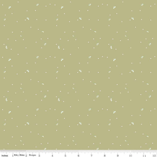 CLEARANCE Wild and Free Dots C12937 Olive - Riley Blake Designs - Polka Dot Dotted Small Insects - Quilting Cotton Fabric