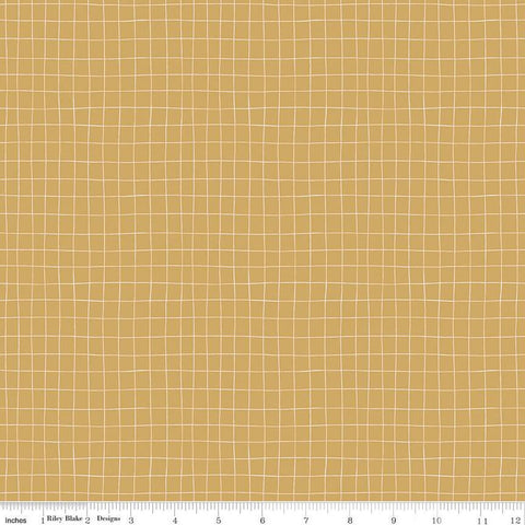 CLEARANCE Wild and Free Grid C12936 Gold - Riley Blake Designs - Irregular Grid - Quilting Cotton Fabric