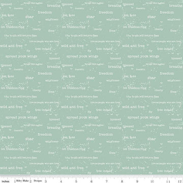 Wild & Free Text Seafoam - Riley Blake Designs - White Words Phrases - Quilting Cotton Fabric