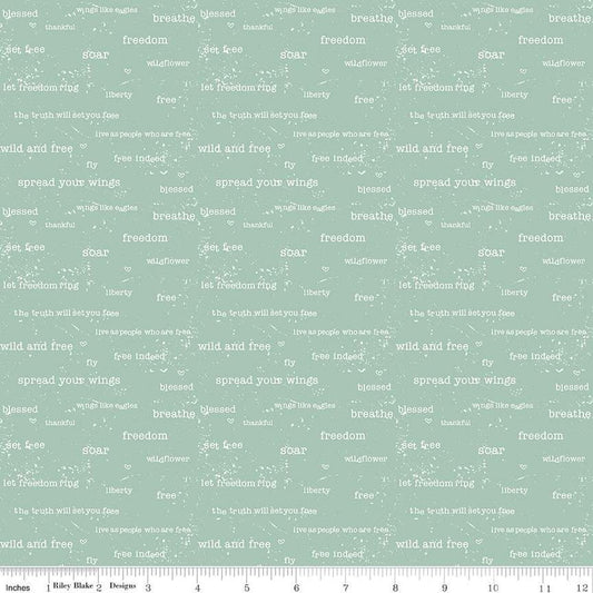 Wild & Free Text Seafoam - Riley Blake Designs - White Words Phrases - Quilting Cotton Fabric