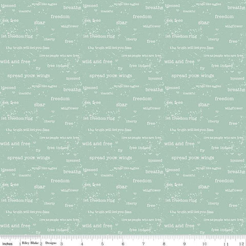 Wild and Free Text C12935 Seafoam - Riley Blake Designs - White Words Phrases - Quilting Cotton Fabric