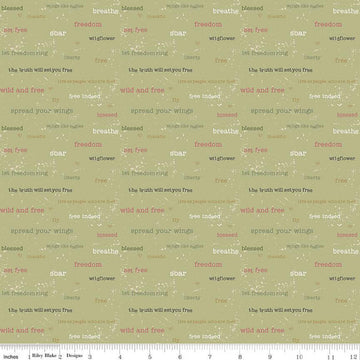 CLEARANCE Wild & Free Text C12935 Olive - Riley Blake Designs - Words Phrases - Quilting Cotton Fabric