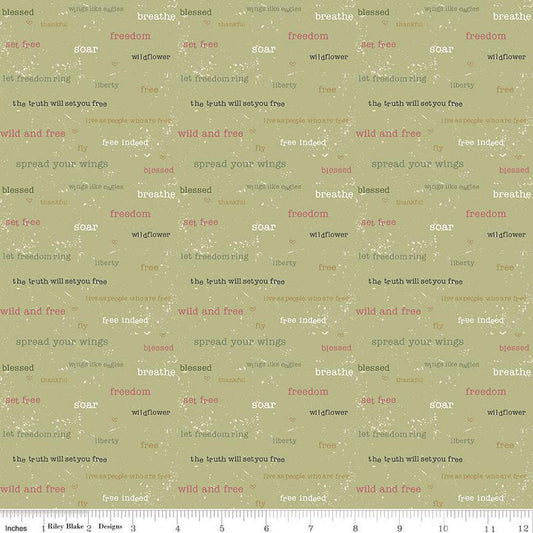 CLEARANCE Wild & Free Text C12935 Olive - Riley Blake Designs - Words Phrases - Quilting Cotton Fabric