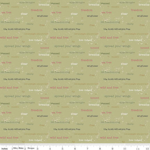 CLEARANCE Wild and Free Text C12935 Olive - Riley Blake Designs - Words Phrases - Quilting Cotton Fabric