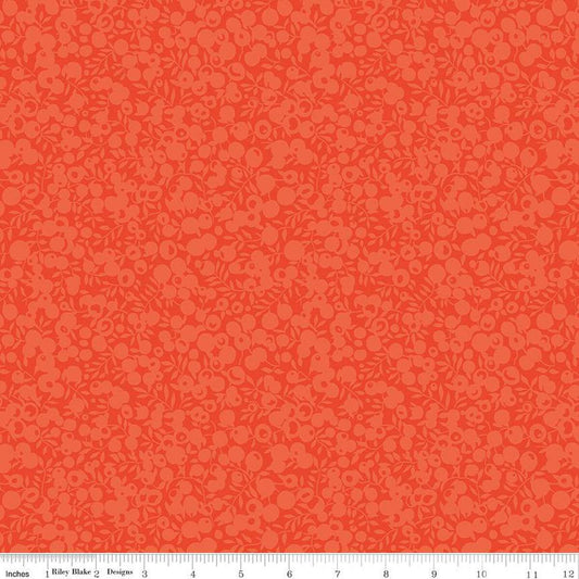 CLEARANCE The Wiltshire Shadow Collection 01666513A Watermelon Red - Riley Blake - Tonal Leaves Berries  - Liberty Fabrics - Quilting Cotton