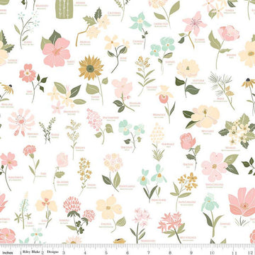 Wild & Free Main C12930 White - Riley Blake Designs - Floral State Flowers Names Flower - Quilting Cotton Fabric