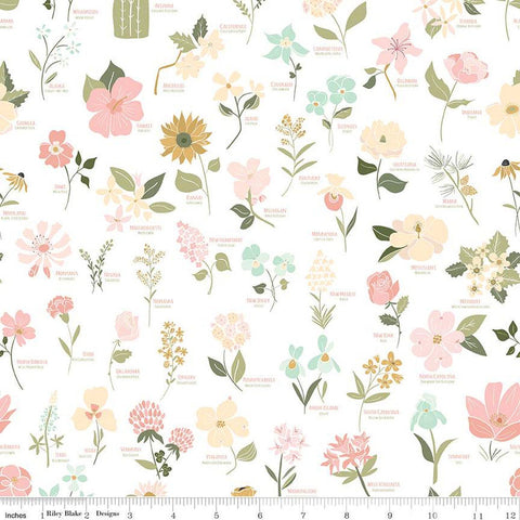 Wild and Free Main C12930 White - Riley Blake Designs - Floral State Flowers Names Flower - Quilting Cotton Fabric