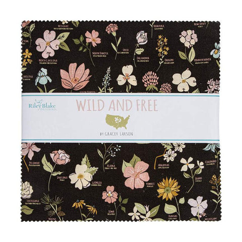 Wild and Free Layer Cake 10" Stacker Bundle - Riley Blake Designs - 42 piece Precut Pre cut - Flowers Birds - Quilting Cotton Fabric