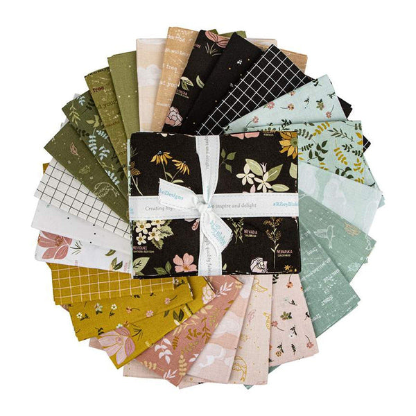 SALE Wild and Free Fat Quarter Bundle 24 pieces - Riley Blake Designs - Pre cut Precut - Flowers Birds Clouds - Quilting Cotton Fabric