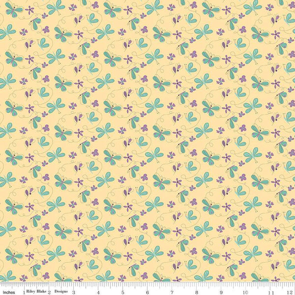 CLEARANCE Hello Spring Butterflies C12961 Yellow - Riley Blake Designs - Floral Flowers Butterfly - Quilting Cotton Fabric