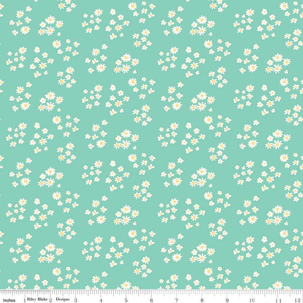 SALE Hello Spring Daisies C12962 Seafoam - Riley Blake Designs - Floral Flowers Cream Daisy - Quilting Cotton Fabric