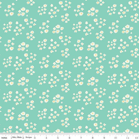 Hello Spring Daisies C12962 Seafoam - Riley Blake Designs - Floral Flowers Cream Daisy - Quilting Cotton Fabric