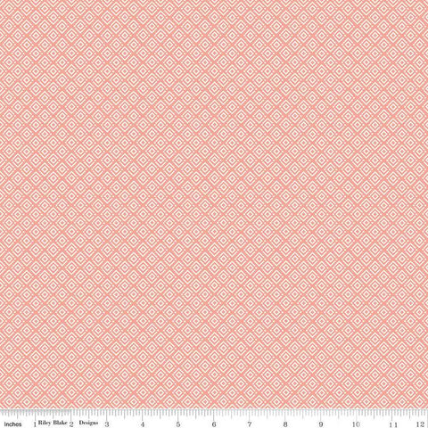 CLEARANCE Hello Spring Geometric C12963 Coral - Riley Blake Designs - Cream Square-in-a-Square Diagonal Diamond - Quilting Cotton Fabric