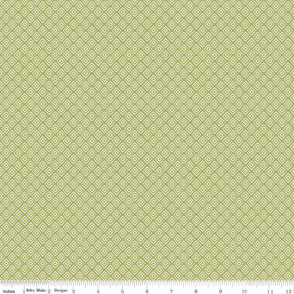 SALE Hello Spring Geometric C12963 Green - Riley Blake Designs - Cream Square-in-a-Square Diagonal Diamond - Quilting Cotton Fabric