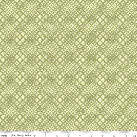 Hello Spring Geometric C12963 Green - Riley Blake Designs - Cream Square-in-a-Square Diagonal Diamond - Quilting Cotton Fabric