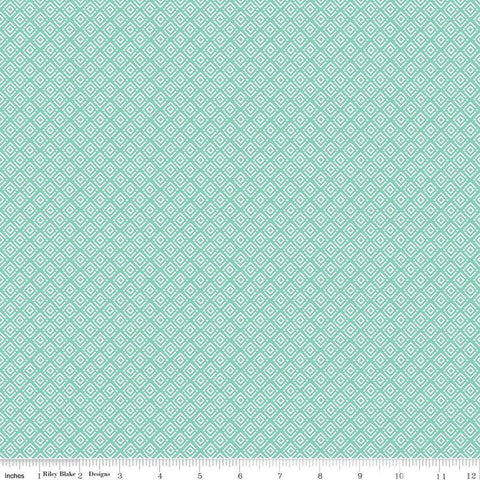 Hello Spring Geometric C12963 Seafoam - Riley Blake Designs - Cream Square-in-a-Square Diagonal Diamond - Quilting Cotton Fabric