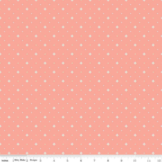 SALE Hello Spring Ditsy C12966 Coral - Riley Blake Designs - Geometric Diamonds - Quilting Cotton Fabric