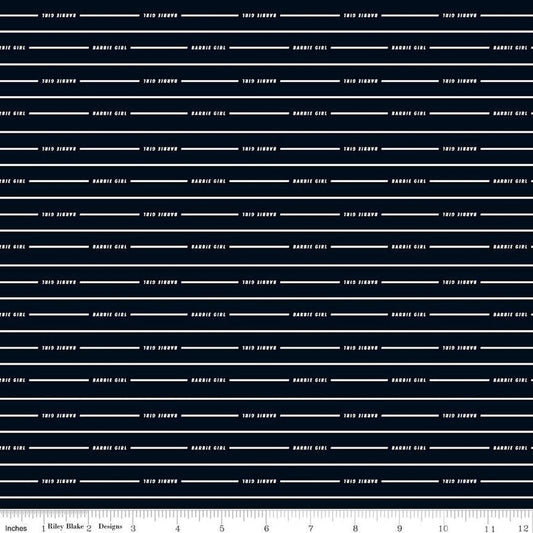 Barbie Girl Stripe C12994 Black - Official Licensed Product - Doll White Stripes Striped  - Quilting Cotton Fabric