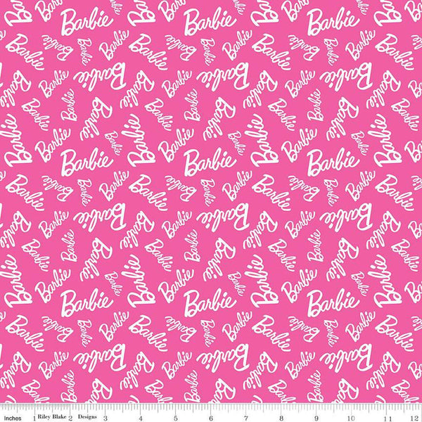 Barbie Girl Toss C12992 Hot Pink - Official Licensed Product - Doll Logo Text wtih White - Quilting Cotton Fabric