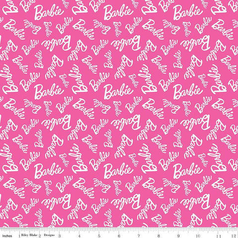 Barbie Girl Toss C12992 Hot Pink - Riley Blake Designs - Doll Logo Text wtih White - Quilting Cotton Fabric