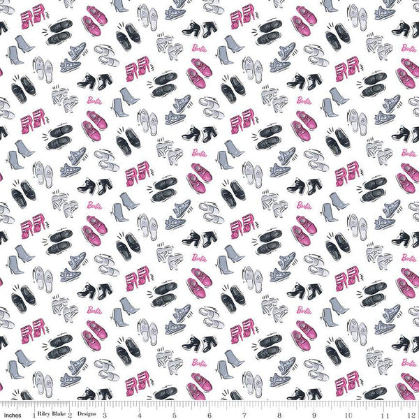 Barbie Girl Shoes C12991 White - Official Licensed Product - Doll Logo Text Shoe - Quilting Cotton Fabric