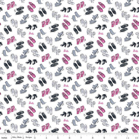 Barbie Girl Shoes C12991 White - Riley Blake Designs - Doll Logo Text Shoe - Quilting Cotton Fabric