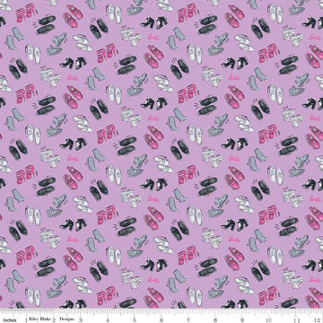 SALE Barbie Girl Shoes C12991 Lilac - Official Licensed Product - Doll Logo Text Shoe - Quilting Cotton Fabric