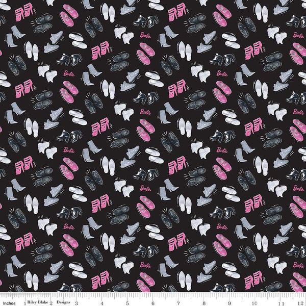 SALE Barbie Girl Shoes C12991 Black - Riley Blake Designs - Doll Text Logo Shoe  - Quilting Cotton Fabric