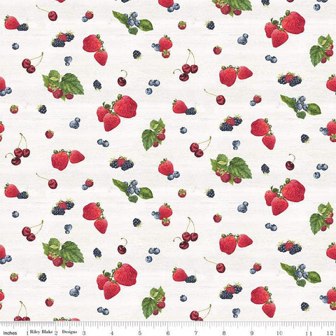 CLEARANCE Monthly Placemats June Berry Toss C12411 Off White by Riley Blake Designs - Berries - Quilting Cotton Fabric