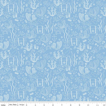 SALE Hoist the Sails Treasure C12982 Sky - Riley Blake Designs - Tone-on-Tone Treasure Chests Pirate Loot - Quilting Cotton Fabric
