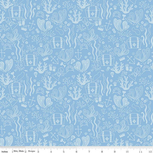 SALE Hoist the Sails Treasure C12982 Sky - Riley Blake Designs - Tone-on-Tone Treasure Chests Pirate Loot - Quilting Cotton Fabric