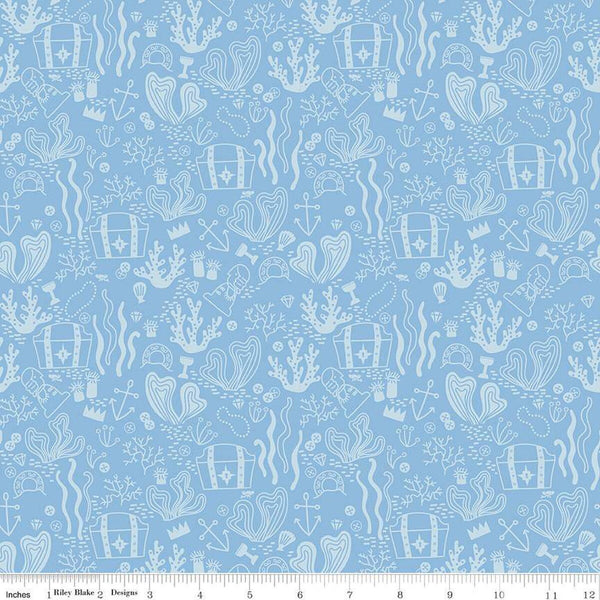 SALE Hoist the Sails Treasure C12982 Sky - Riley Blake Designs - Tone-on-Tone Treasure Chests Pirate Loot - Quilting Cotton Fabric