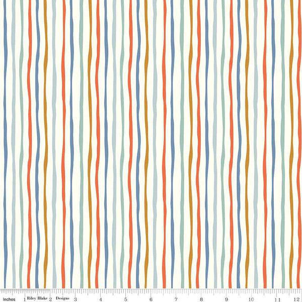 25" End of Bolt - SALE Hoist the Sails Stripes C12984 Multi by Riley Blake - Wavy Stripe Striped with Off-White - Quilting Cotton Fabric