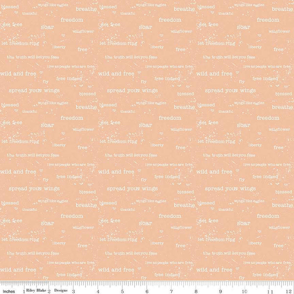 CLEARANCE Wild and Free Text C12935 Peach - Riley Blake  - White Words Phrases - Quilting Cotton