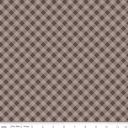 Bee Basics PRINTEED Gingahm Raisin Brown Tone-on Tone Fabric - C6400 - Lori Holt Riley Blake Quilting Cotton Fabric